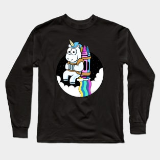 Cute Unicorn rocket rainbow crayon Long Sleeve T-Shirt